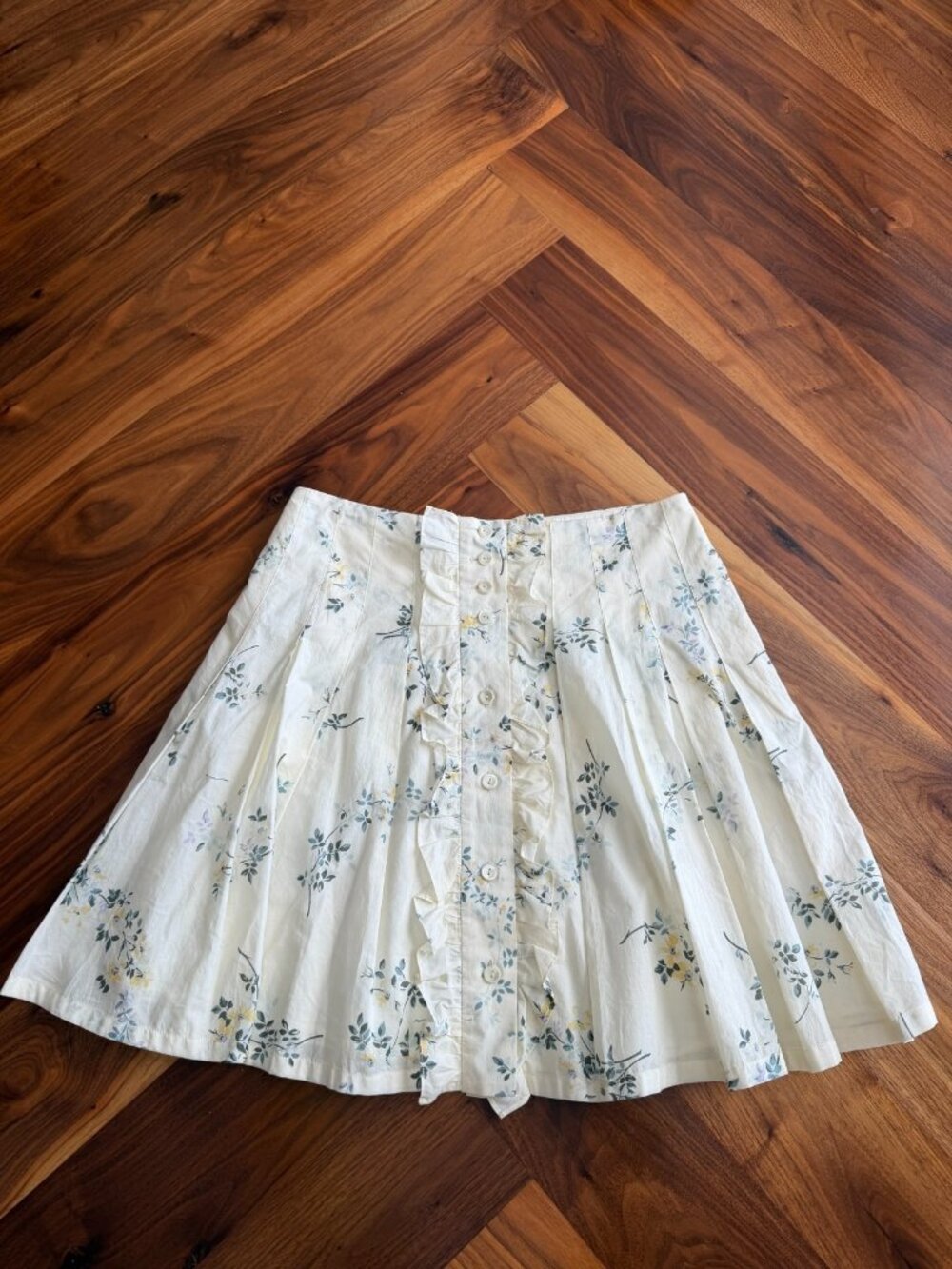A.P.C. madame paris skirt button front pleated ruffled off white yellow flowers